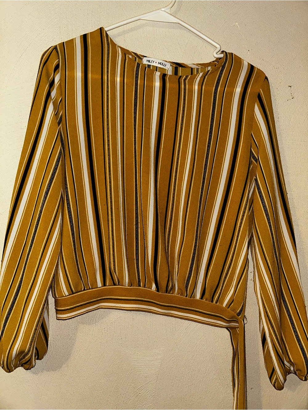 Miley & Molly Mustard Striped Long-Sleeve Wrap Blouse